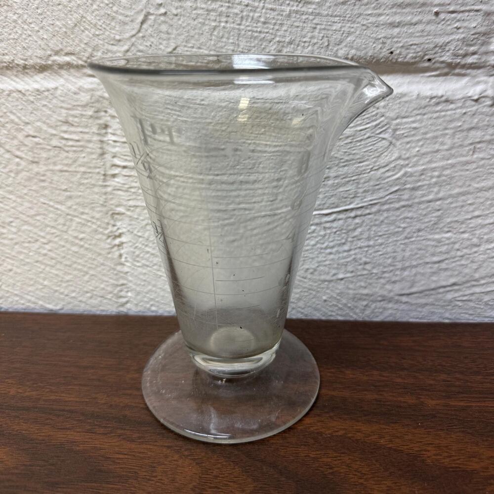 Antique hand etched glass Apothecary beaker jug vintage